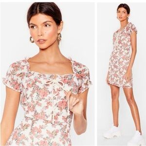 Nasty Gal Chic Cottagecore Floral Romantic Fairy Ruffle Lace Up Dress Size 6